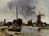 A Sailboat Moored on the Bank of a Stream by Johan Barthold Jongkind